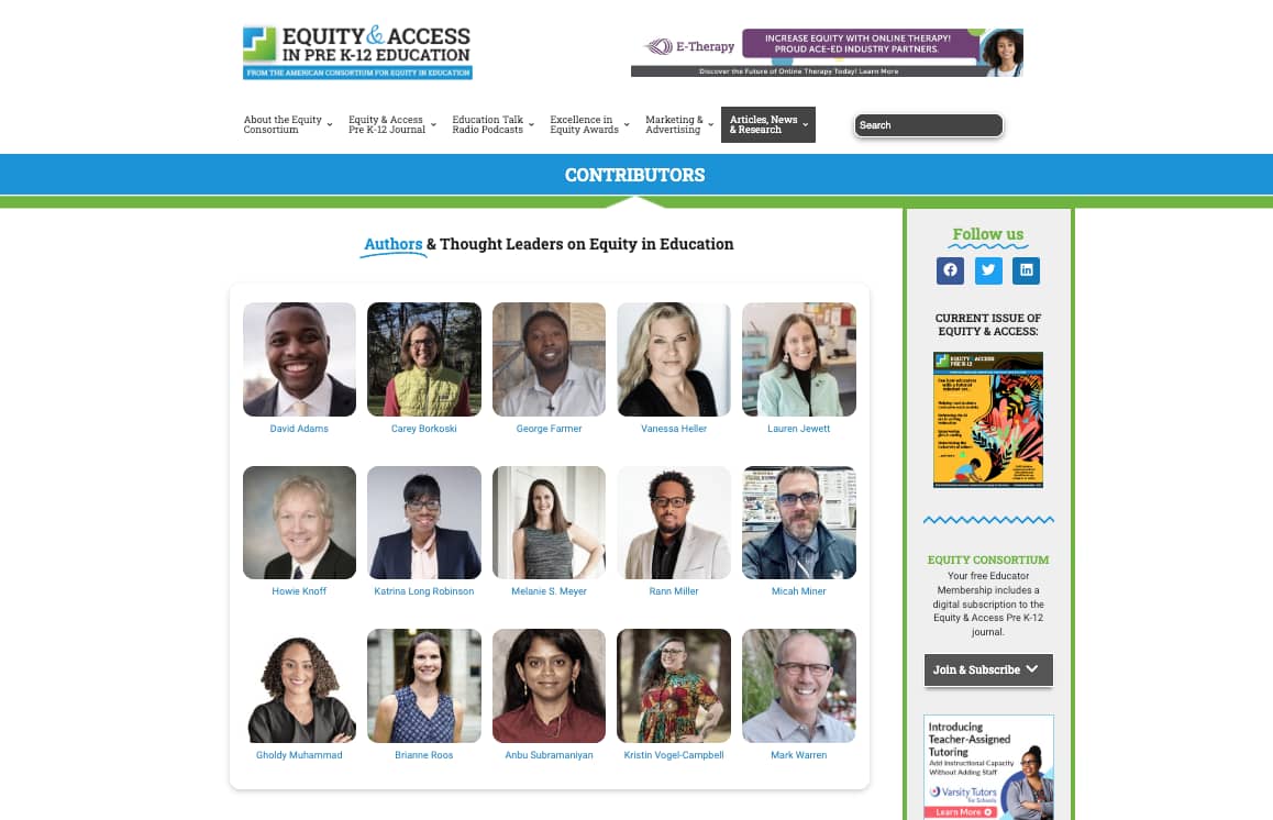 Equity and Access Contributors page